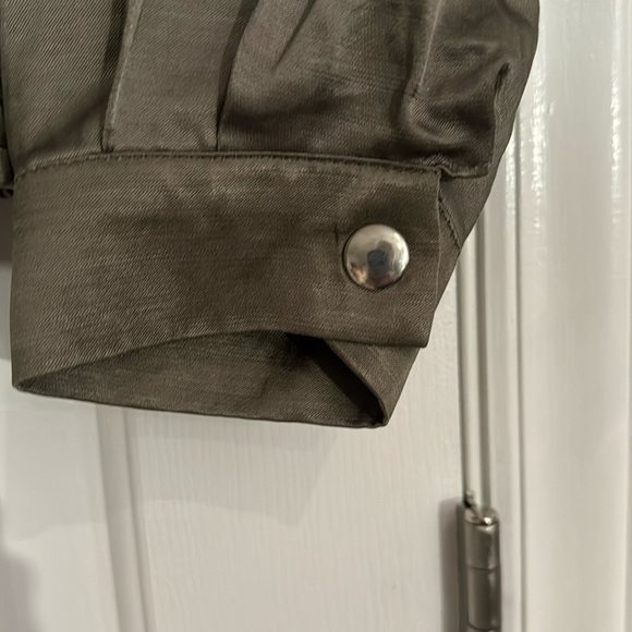 Zara Lightweight Satin Olive Green Bomber Jacket Sz Small - Picture 7 of 15